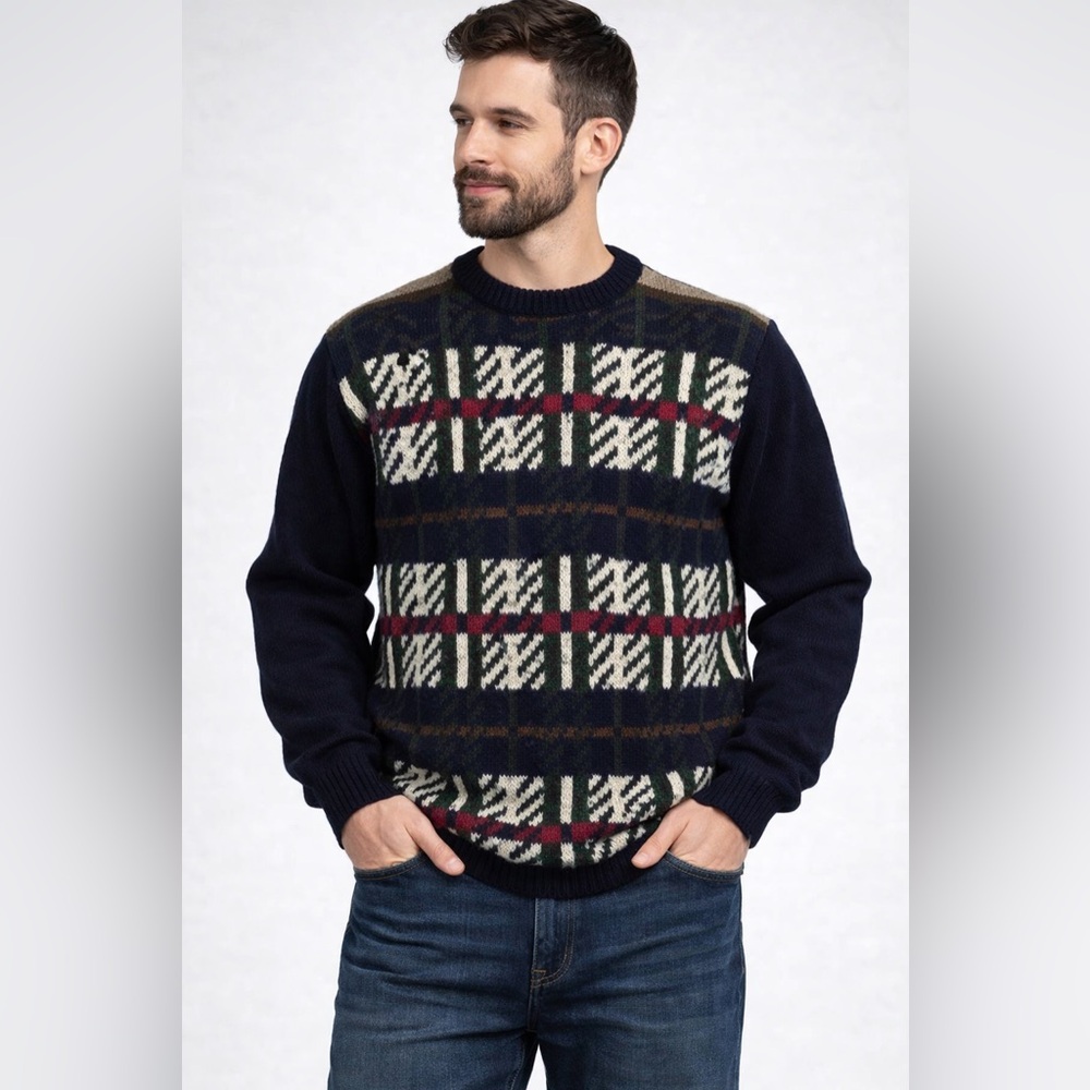 🍁 Vintage Lake Harmony USA Plaid Knit Sweater Men’s Medium